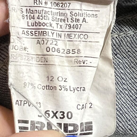 Crude FR Jeans Mens 36x30 Blue Denim Genesis Flame Resistant Work CAT 2 ATPV 13 - Picture 7 of 11